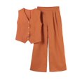 thumbnail image 5 of Quixlent 2 Pcs/Set Women Vest Pants Set Sleeveless V Neck Single-breasted Top Elastic Waist Side Pockets Straight Trousers Casual Commute Clothes Daily Outfit, 5 of 7