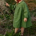 thumbnail image 6 of Staki Fall Toddler Dress Toddler Girl Cotton Linen Dress Long Sleeve Ruffle Fall Dress Kids Dresses Casual Clothes(Green,12-18 Months), 6 of 7