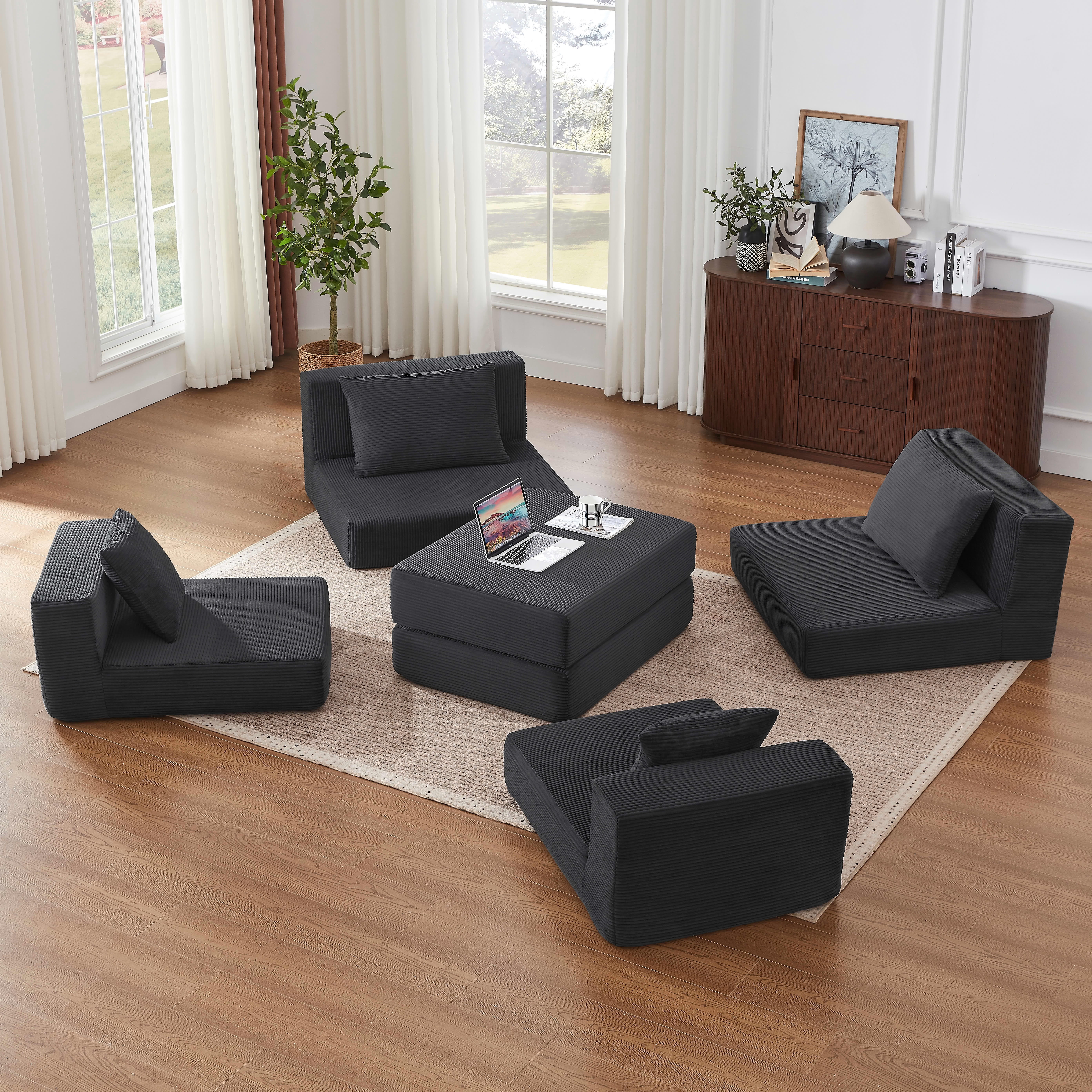 MAYEERTY Minimalist Corduroy Modular Sectional Cloud Sofa - Boneless Sleeper Couch for Customizable Living Spaces, Gray
