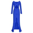 thumbnail image 3 of Lovskoo Women's Maxi Dress Ruffle Hem High Slit Dress Long Sleeve Cut Out Dress Solid Color Off The Shoulder Bodycon Wrap Cocktail Maxi Dress Blue, 3 of 7