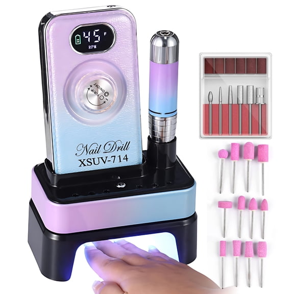 IBTORO 45000 RPM Nail Drill Machine, 2-in-1 Professional Nail File & LED Lamp, Rechargeable for Acrylic Gel Nails Home Salon Use
