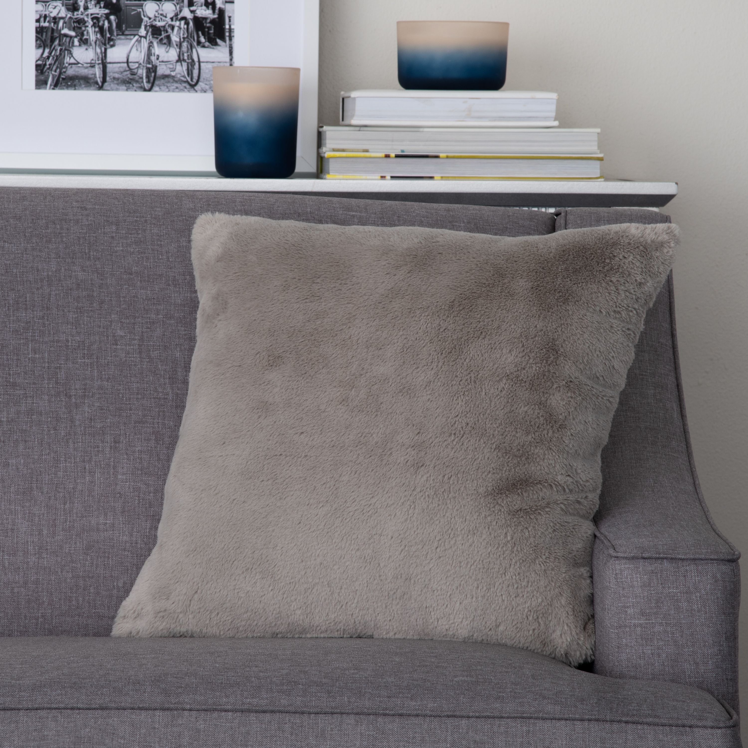 Faux Rabbit Fur Decorative Throw Pillow, 20"x20"