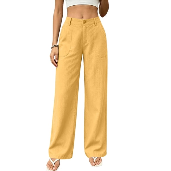 ZHYou No Boundarie Womens Dress Pants Casual Wide Leg Loose Fit Classic Pull On Office Work Suit Trousers with Pockets,Yellow,Size 2XL