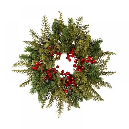 

Christmas Artificial Wreath Round Red Berry Plastic Garland with Light Battery Powered for Home Decor Front Door Pendant Holiday