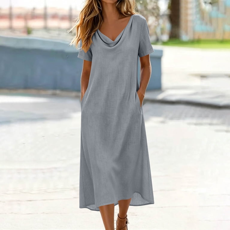 the linen short sleeve scoop midi dress The Linen Short-Sleeve Scoop Midi Dress