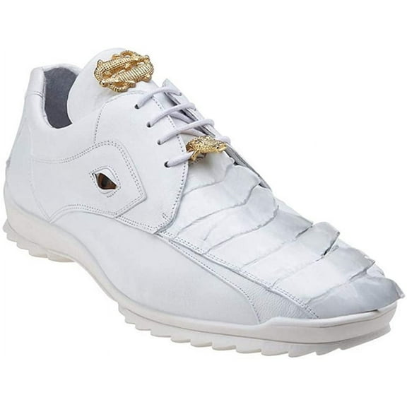 Mens Belvedere Mens Vasco Genuine Hornback Crocodile Sneaker Shoes White 336122