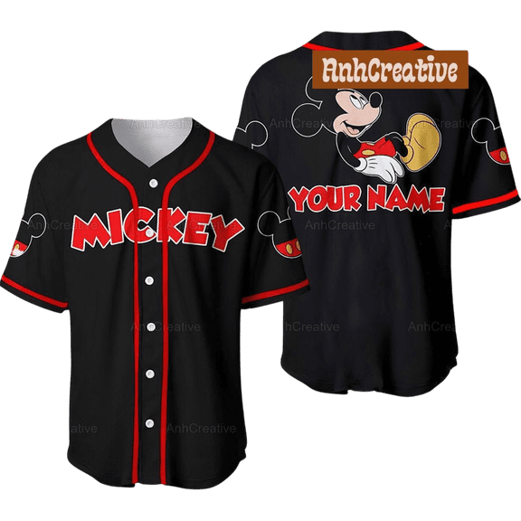Personalized Mickey Mouse Baseball Jersey, Mickey Baseball Shirt, Disney Baseball Jersey, Mickey Ears Jersey Shirt, Cartoon Movie Shirt