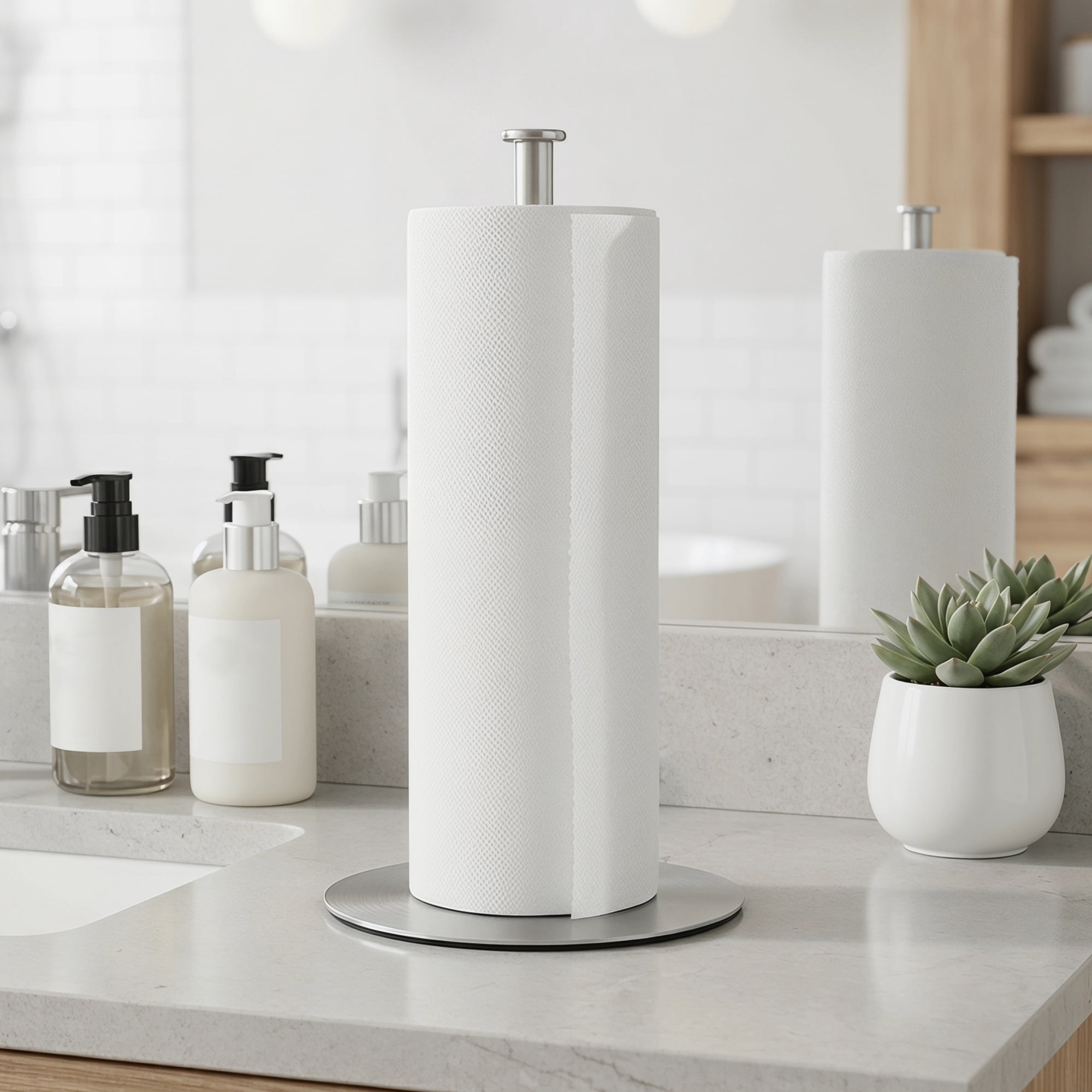 Unique Bargains Countertop Non Slip Base Paper Towel Holder Silver B 11.8x6.7inch