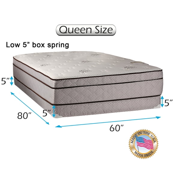 Dream Solutions USA Fifth Ave Extra Soft Foam Eurotop (PillowTop) 60"x80"x13" Queen Mattress & Low 5" Height Box Spring set - Therapeutic Technology, Orthopedic Support, Quality Sleep System