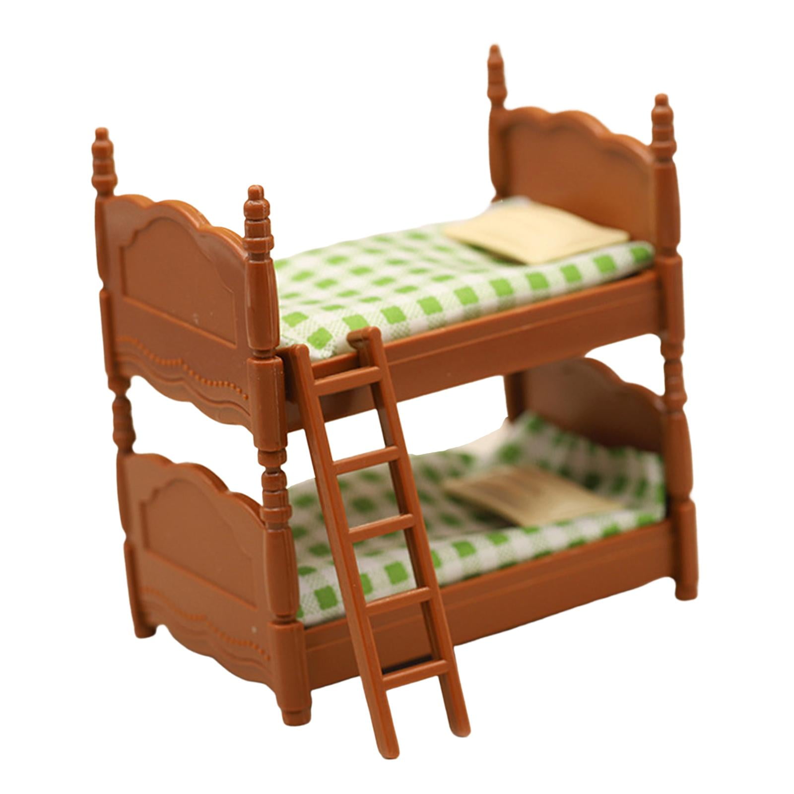 Dollhouse Bunk Canopy Bed with Pillows Mattress Bedroom Decor Double Bed Model Handmade Pretend Toys Ornament Delicate Dollhouse Furniture Walmart