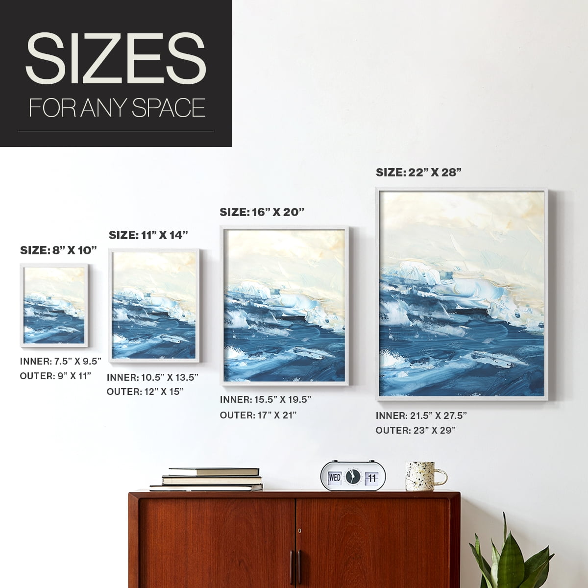 Wave after Wave I Framed Print in White Solid Wood 11 x 14 Framed Print
