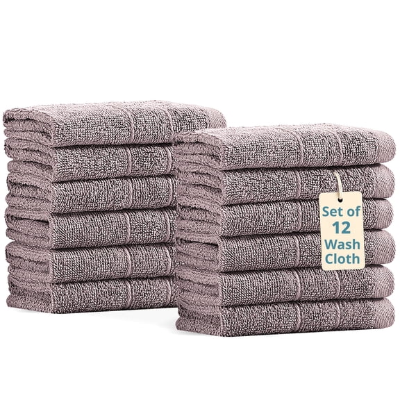 Casa Platino 12 Piece Wash Cloths Bathroom Set - 100% Cotton Washcloths Bulk, Wash Clothes - Platinum