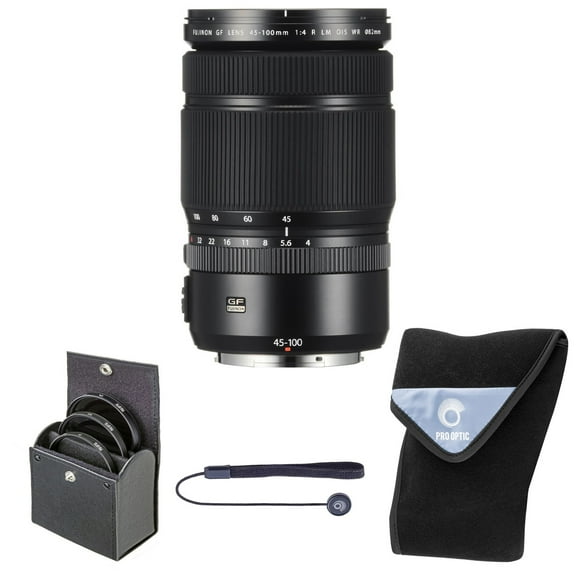 Fujifilm GF 45-100mm f/4 R LM WR Lens, Bundle with 82mm Digital Essentials Filter Kit and 19x19" Lens Wrap