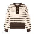 thumbnail image 4 of Womens Crew Neck Long Sleeve Loose Shirt Striped Button Sweatshirt Pullover Oversized Sweater for Women Fall Clothes (Brown 2XL), 4 of 6