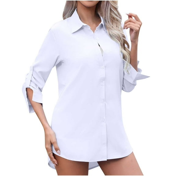 RYDCOT Womens Button Down Shirts Dress Shirts Long Sleeve Wrinkle Free Collared Work office Solid Blouses Tunic Tops for Women Loose Fit Dressy Sale
