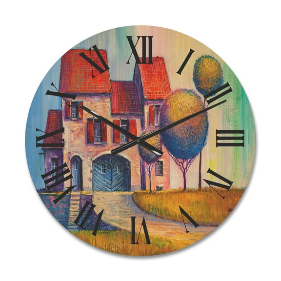 Designart 'A Red Roof House With In The Village' Modern Wood Wall Clock