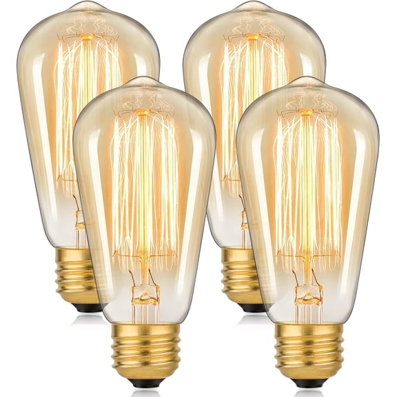 60 Watt Incandescent Edison Light Bulbs, Vintage Dimmable E26 Bulbs, ST58 2200K Warm White Antique 260LM E26 Medium Screw Base Amber Filament Bulbs for Home, Bedroom, Office, Decorative Lamp(4-Pack)