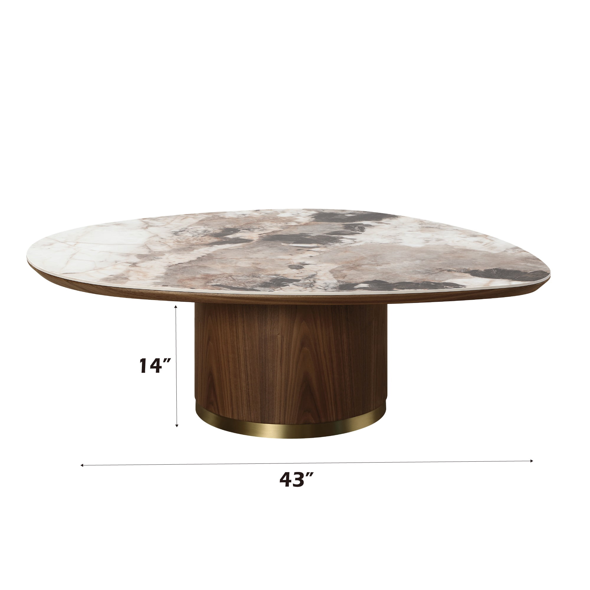 ACME Willene Contemporary Wood Coffee Table with Ceramic Top in Walnut