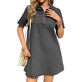 thumbnail image 4 of Women Summer Denim Dress Short Sleeve Button Down Collared Loose Fit Casual Jean Mini Dress, 4 of 7