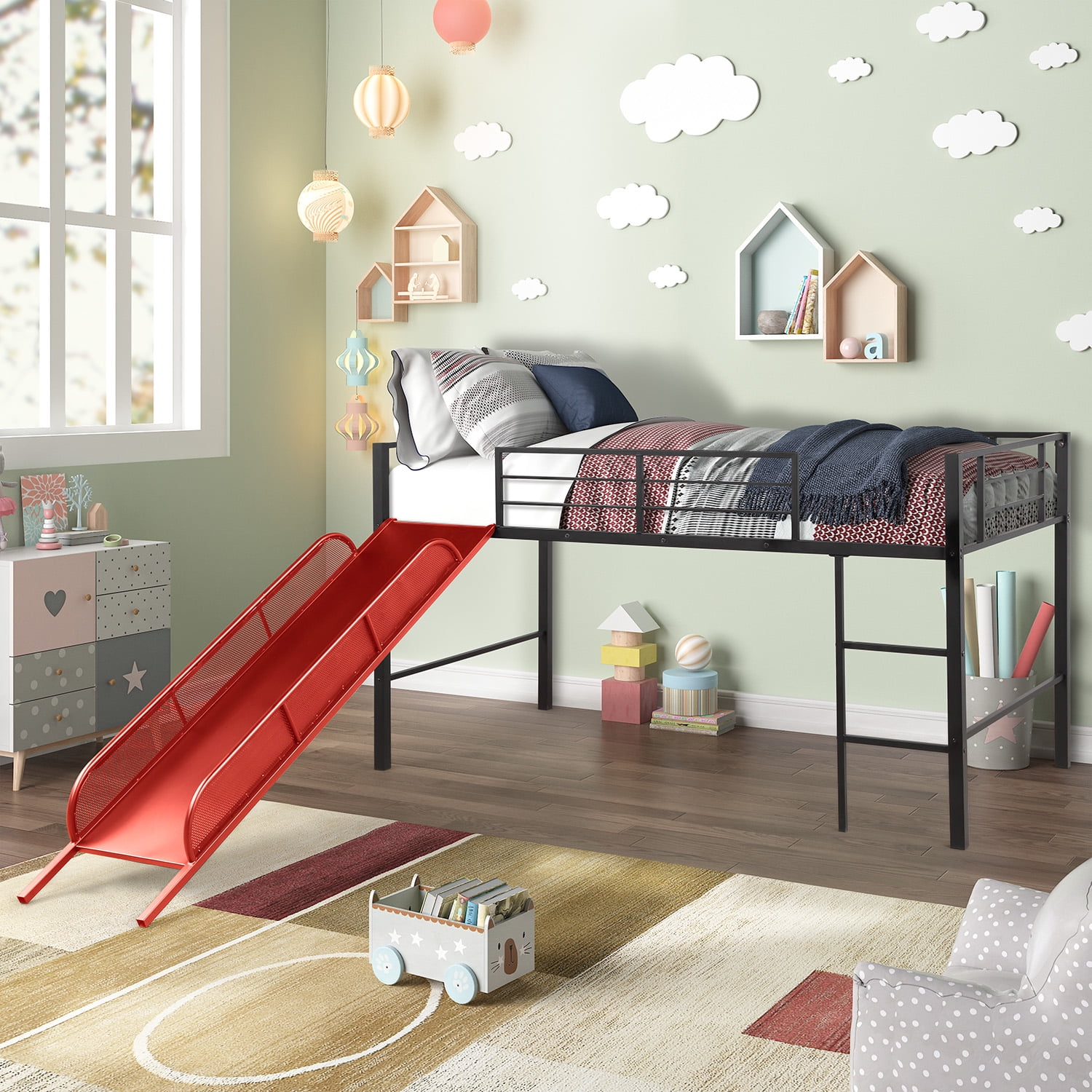 kids twin bed with slide