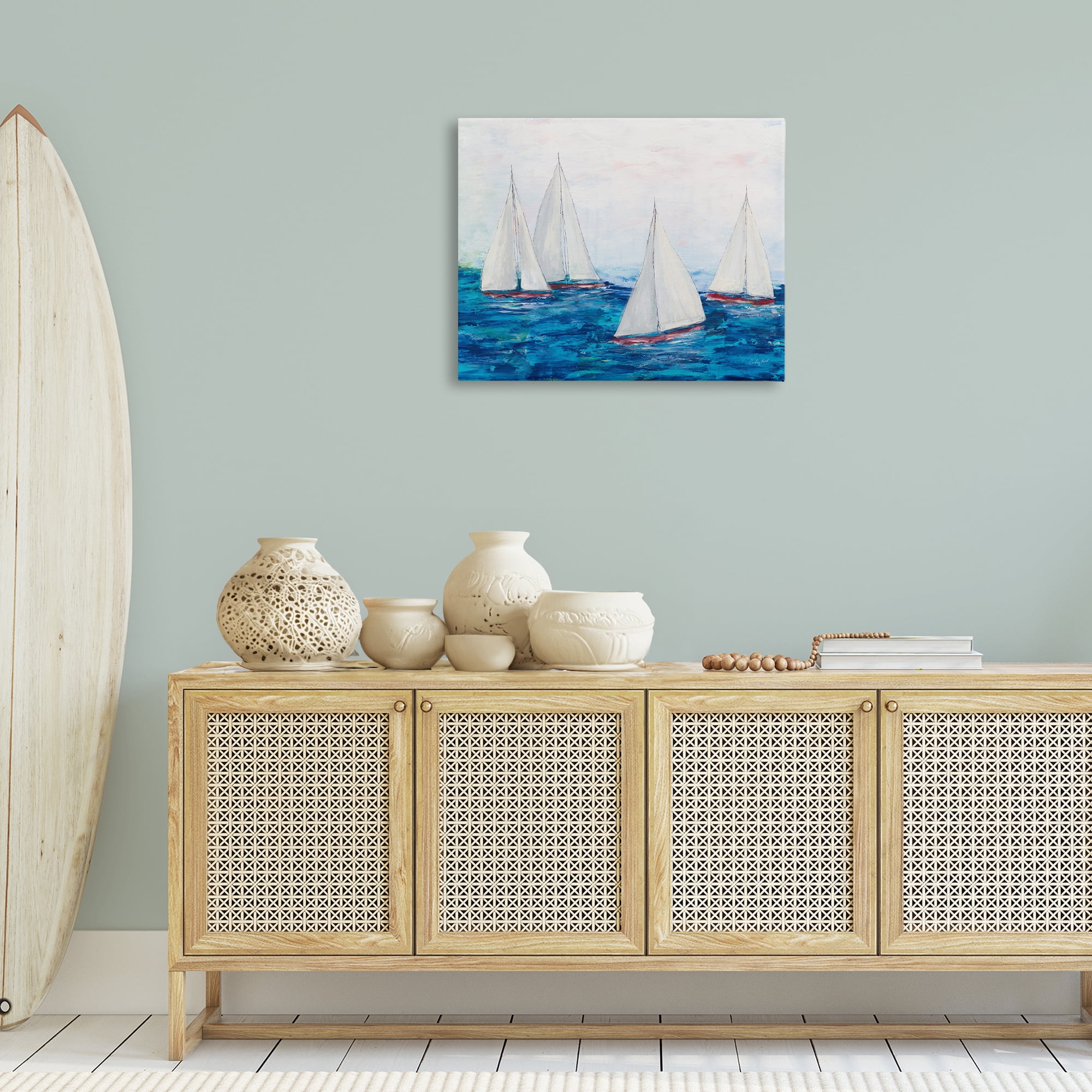 Stupell Industries Sailboat Fleet on Ocean Coastal Painting Gallery Wrapped Canvas Art Print Wall Art, 30 x 24