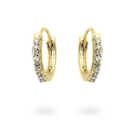 Kate Bissett E01648G-C01 18k Gold Plated Hoops with Prong Set Round Cut Clear CZ in Goldtone