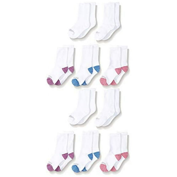 Fruit of the Loom girls 10-pair Everyday Soft Crew Casual Sock, White, 3-5T US