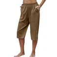 thumbnail image 2 of Dellytop Womens Casual Elastic Waist Solid Color 3/4 Summer Capri Pants, 2 of 5