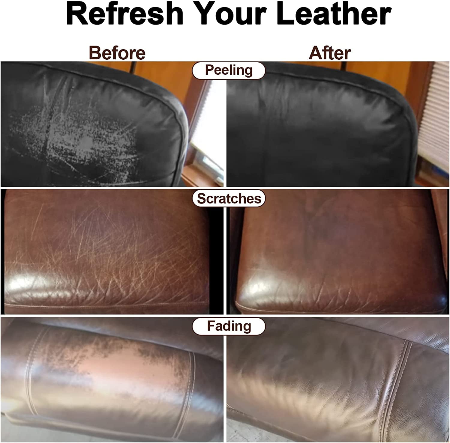JJEAN-Black Leather Recoloring Balm, Leather Color Restorer Conditioner, Leather Repair Kits for Vinyl Furniture, Sofa, Car Seats, Shoes - Repair Leather Color on Faded & Scratched Leather Couches