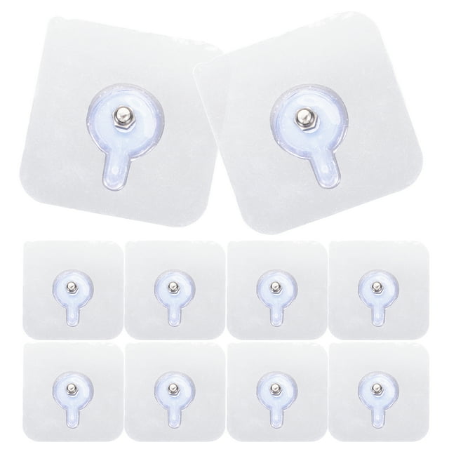 10pcs Punch-free Non-marking Screw Stickers Wall Picture Hook Invisible Traceless Hardwall Drywall Picture Hanging Kit for Picture Photo Frame Hanging (6*6cm Thick Sticker Exposed 10mm)