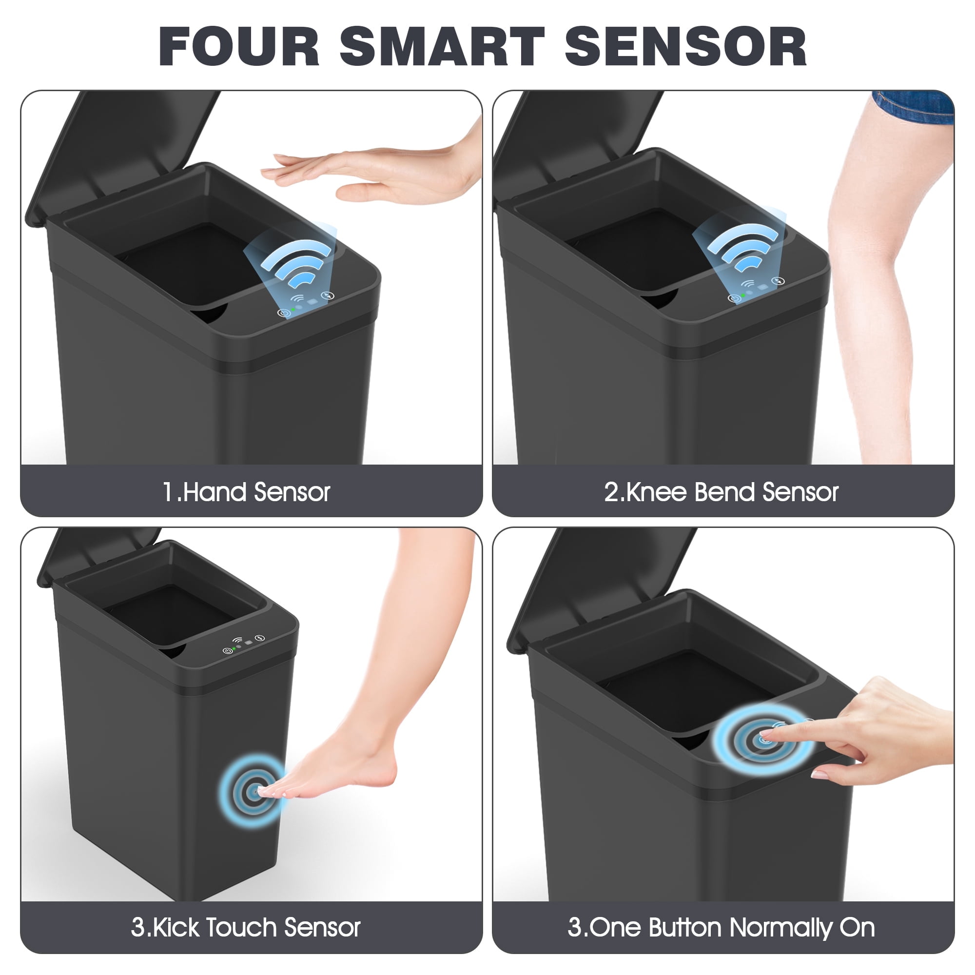 Small Bathroom Trash Cans with Lid, 3.2 Gallon Touchless Trash Bin, Automatic Trash Cans Touchless