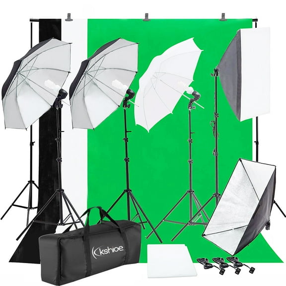 Ktaxon Photography Kit 4 Light Bulb 3 Umbrella Muslin Backdrop Stand Set Photo Studio