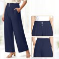 thumbnail image 5 of Womens Spring Wide Leg Palazzo Pants 2026 Trendy Loose Button High Waist Pleated Work Business Casual Trousers - Soft Flowy High-Waist Pants Comfy Stretch Senior Ladies Pant Dark Blue L, 5 of 5