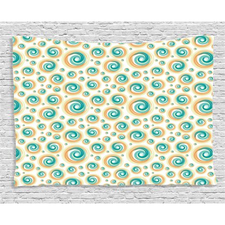 Le Click Tile Spiral - Geometric Circle Decor Tapestry, Trippy Paint Brush Rotary Spiral Circle Patterns Hazy Tiles Picture, Wall Hanging for Bedroom Living Room Dorm Decor, 60W X 40L Inches, Teal Orange, by Ambesonne