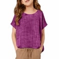 thumbnail image 5 of TIREOW Cotton Linen Tops for Girls Oversized Summer Boho Short Sleeve Shirts Teen Kids Plain Loose Lightweight Beach Blouse (Purple, 15-16 Years), 5 of 7