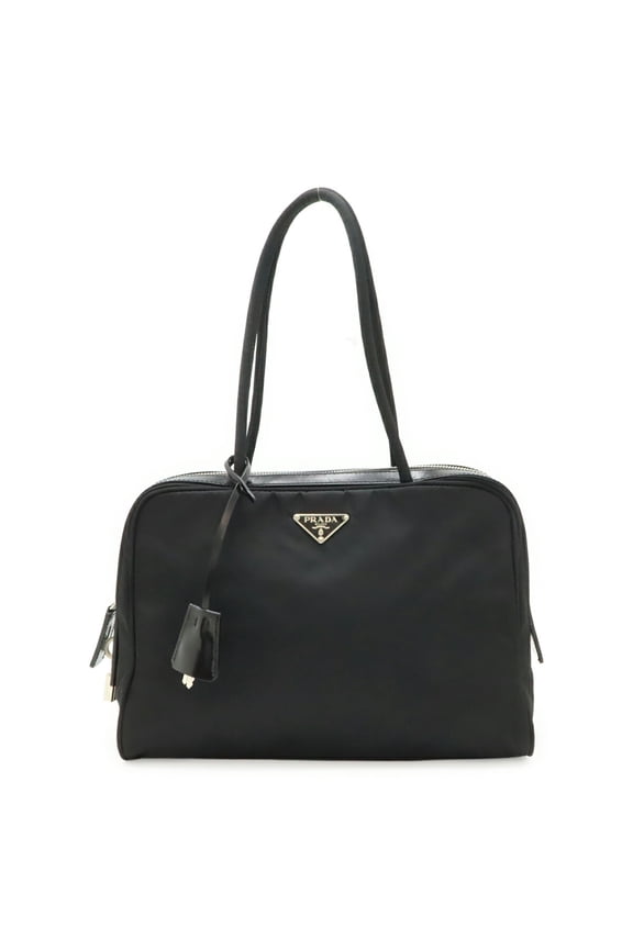 Pre-Owned PRADA Triangle Handbag Tote Bag, Nylon Leather, NERO Black, Purchased at a domestic...