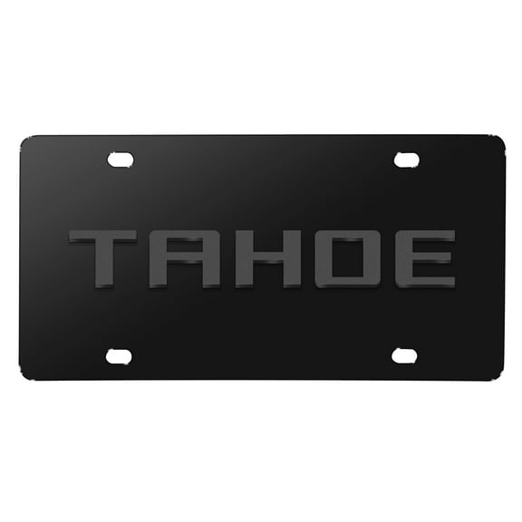 iPick Image for Chevrolet Tahoe 3D Gunmetal Gray Name Logo on Black Stainless Steel License Plate, Official Licensed