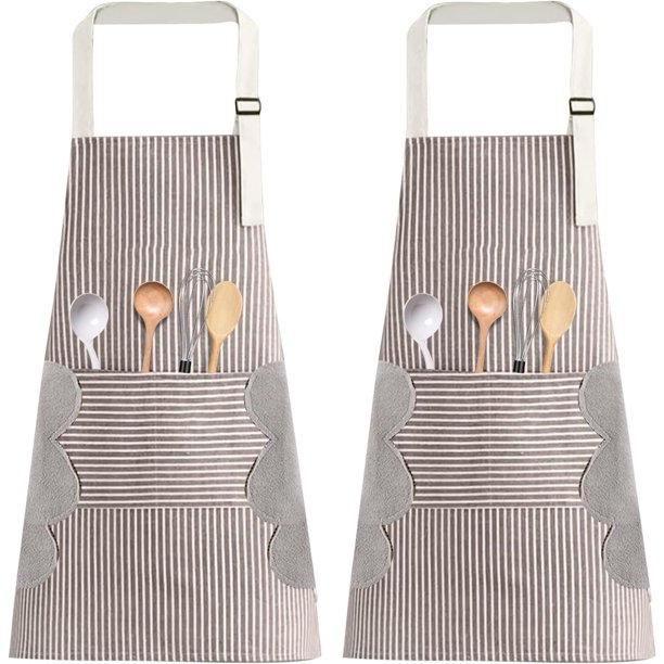 Delantal de Cocina Impermeable - con Bolsillos y Tirantes Ajustables Espalda Cruzada Mandil De Trabajo Multiusos para Barbacoa Cocinar Restaurante Hornear Chef para Hombres Mujeres