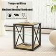 thumbnail image 4 of GZXS 3-Tier End Tables with Glass Middle Shelf, Natural Wood Grain MDF Top & Black Metal Frame, Vintage Industrial Small Nightstands for Bedroom or Sofa Side, 1 Pack, 4 of 10