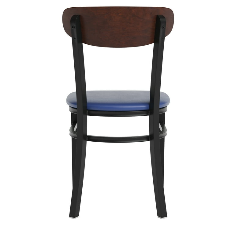 Flash Furniture Wright Boomerang Back Dining Chair, Walnut/Blue, Set of 2