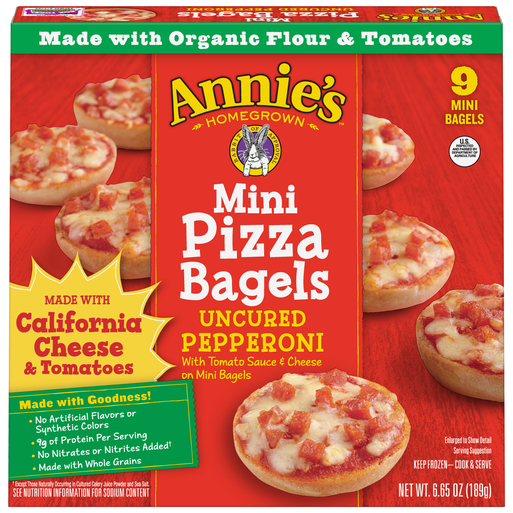 Annie's Uncured Pepperoni Mini Pizza Bagels Frozen Snacks, 6.65 oz