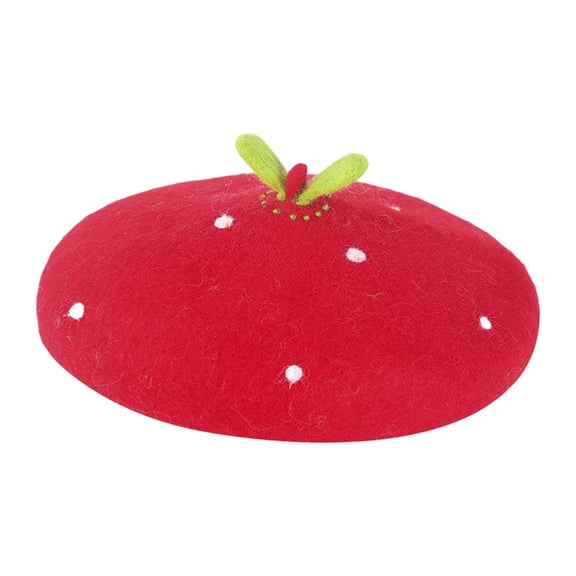 Wxqbjtam Strawberry Beret Comfortable Trendy Soft Portable Causal Fruit Hat Wool Cap for