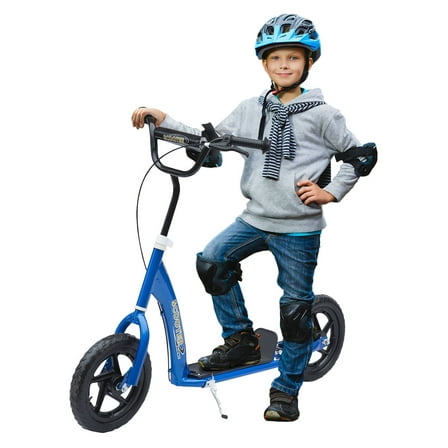 Kick Scooter for Kids 5-12 Years Old, Big Wheel Kids Scooter with Adjustable Height Handlebar, Non-slip Footplate, Rear Brake, Blue
