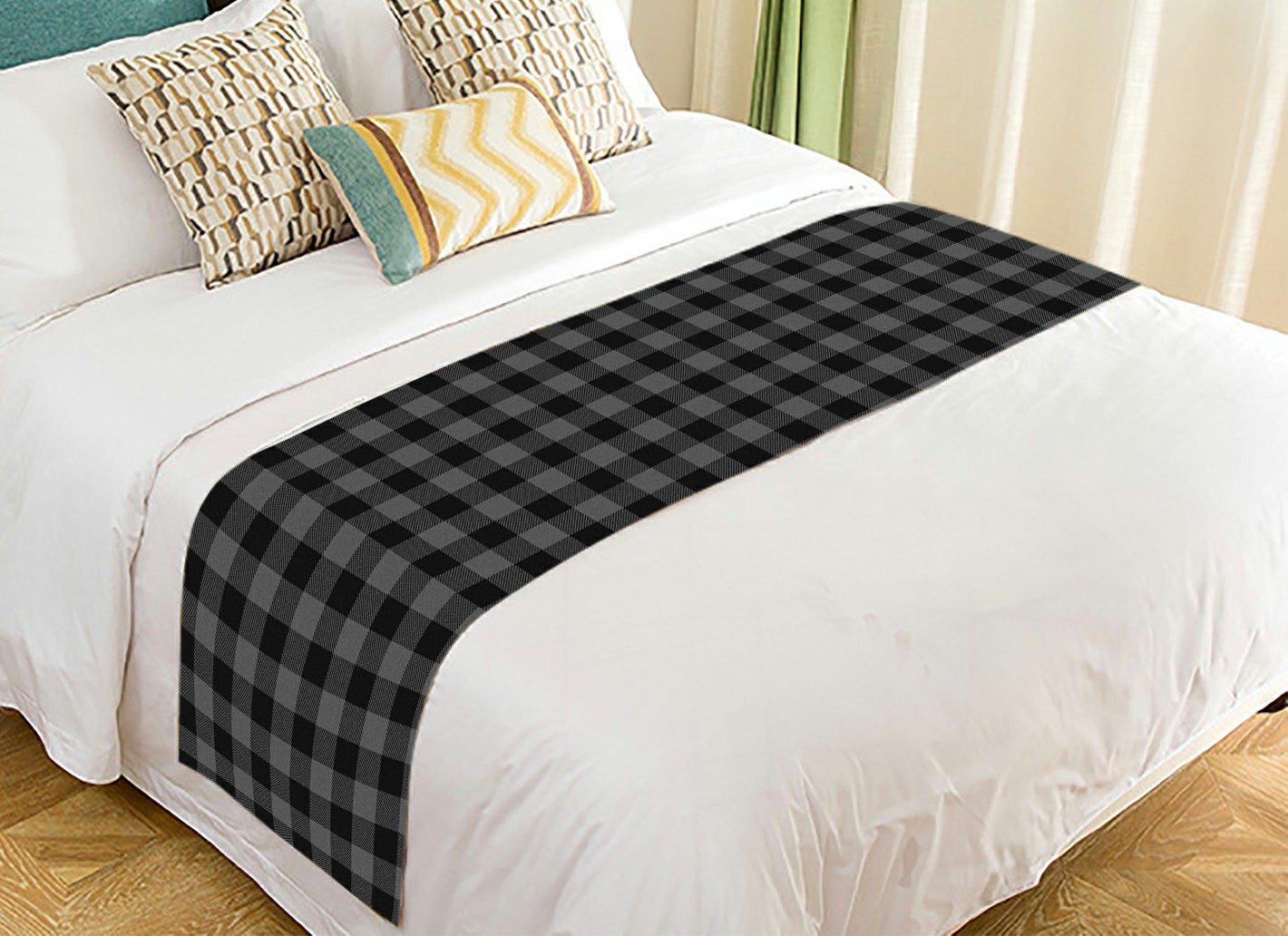 ABPHQTO White Buffalo Plaid Bed Runner Bedding Scarf Bed Decoration 20x95 inch