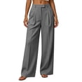 thumbnail image 3 of Busydd Dress Pants for Women Trendy High Waisted Pleated Work Trousers Business Casual Solid Color Slacks with Pockets 2XL, 3 of 8