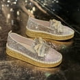 thumbnail image 5 of Miluxas Women's Fashion Glitter Slip on Sneakers Rhinestone Bling Platform Walking Shoes Cute Bowknot Sequin Shiny Loafers Gold 9(42), 5 of 8