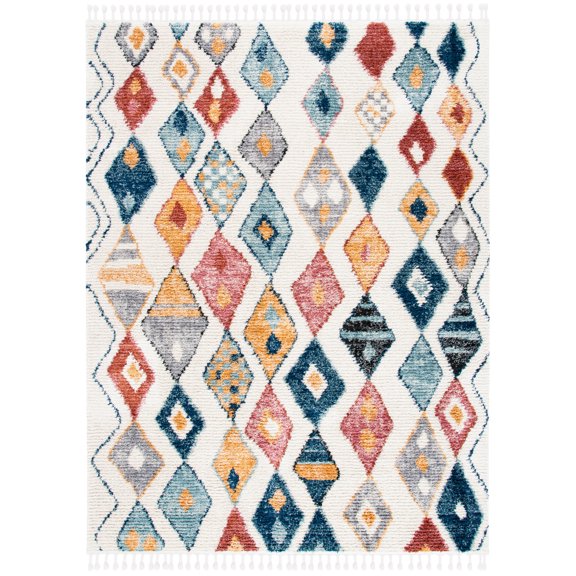 SAFAVIEH Morocco Mattese Geometric Polyester Area Rug, Ivory/Multi, 9' x 12'