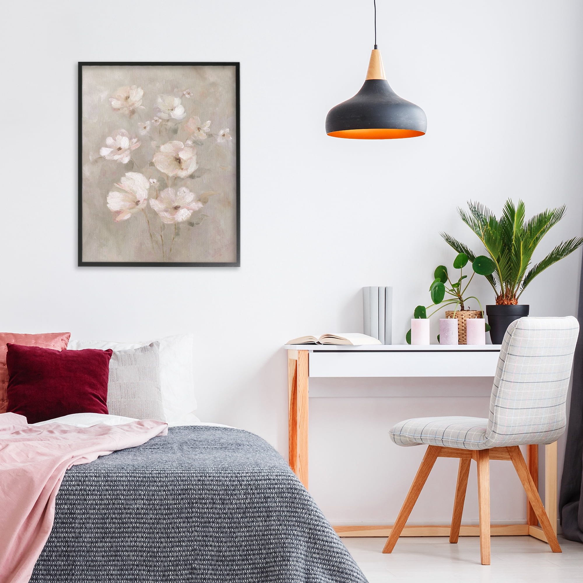 Stupell Industries Blush Florals over Beige Black Framed Giclee Art, design by Carol Robinson