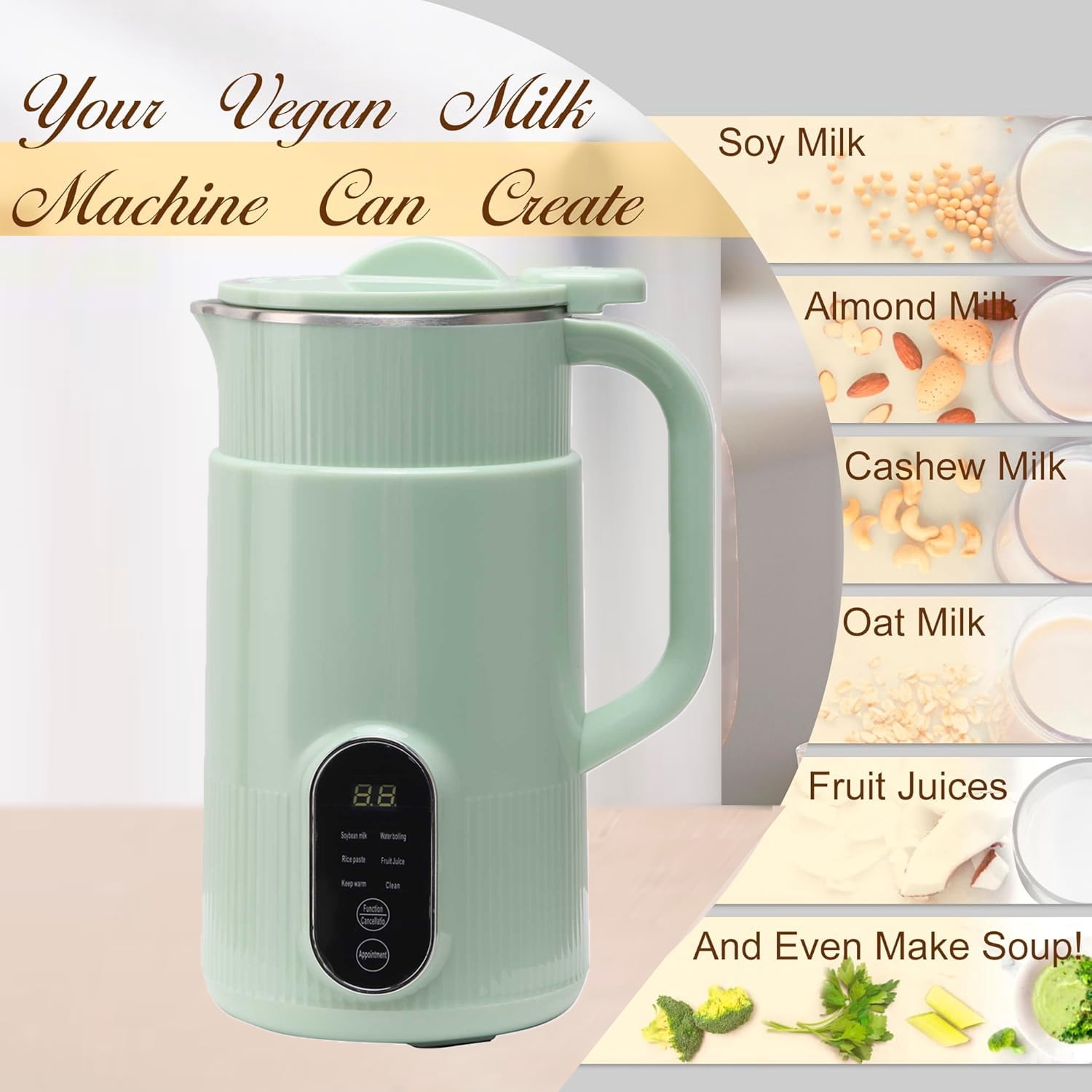 DISHUECO Nut Milk Maker, 27oz Food Processor,Homemade Almond, Oat, Coconut, Soy, Plant-based milk and Non Dairy Beverages, Soy Milk Maker Machine with Delay Start/Keep Warm/Self-Cleaning/Boil Water