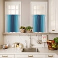 thumbnail image 3 of 3 Piece Kitchen Curtains and Valances Set Blue Teal Grey Ombre Cafe Curtains 24 Inch Length Farmhouse Gradient Minimalist Valance & Tier Curtain for Living Room Bedroom Small Window 54"x18"+27"x24"*2, 3 of 6